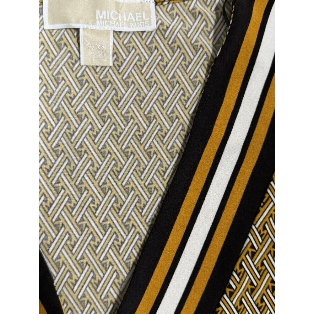 MICHAEL Michael Kors Tan Patterned Wrap Midi Dress with Black and White Stripes - Picture 8 of 11